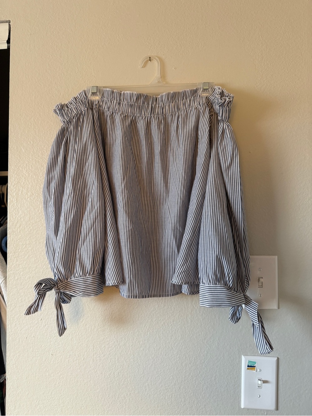 American Eagle Outfitters Navy & White Vertical Stripe off shoulder Top